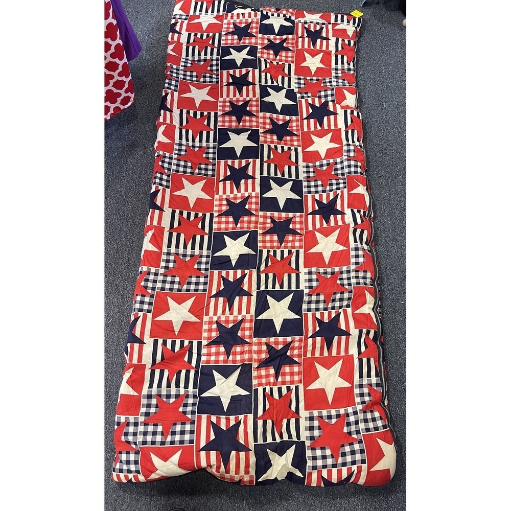 Vintage Sleeping Bag Red White Blue Americana Patchwork Stars Retro Patriotic